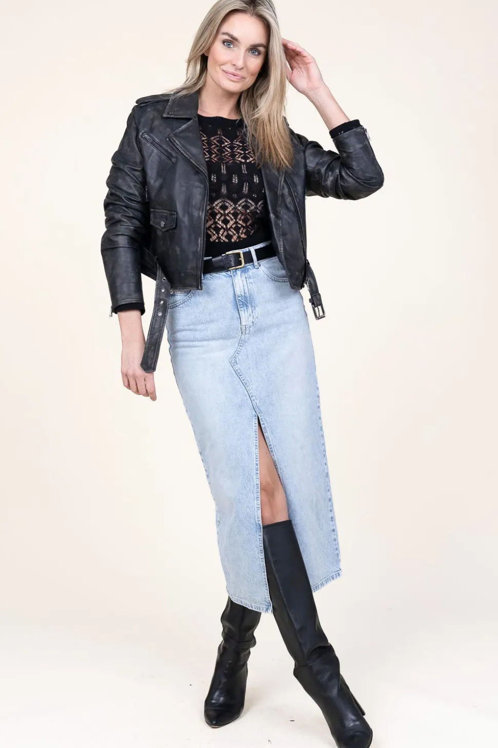 Best Ibana Black Washed Leather Jacket Berry | Black... | | Little Soho