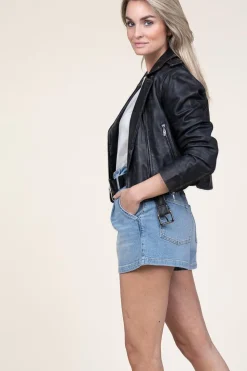 Best Ibana Black Washed Leather Jacket Berry | Black... | | Little Soho