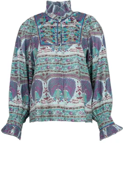 Online Antik Batik Blouse With Print And Embroidery Tala | Blue... | | Little Soho