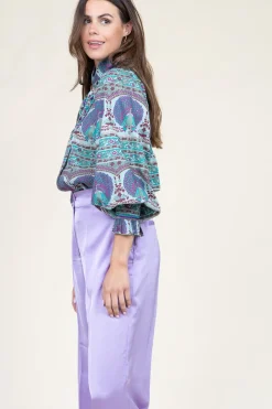 Online Antik Batik Blouse With Print And Embroidery Tala | Blue... | | Little Soho
