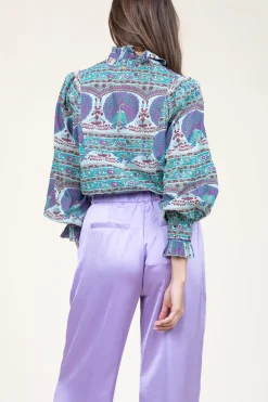 Online Antik Batik Blouse With Print And Embroidery Tala | Blue... | | Little Soho