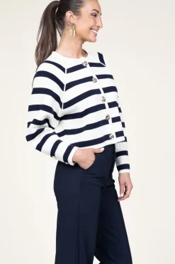 Store ba&sh Cardigan With Luxurious Buttons Massimo | Natural /Navy... | | Little Soho