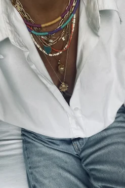 Hot Mimi et Toi Coloured Beaded Necklace Fleur | Green/Purple... | | Little Soho