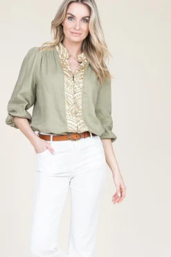 New Greek Archaic Kori Cotton Blouse With Embroidery Sofi | Green... | | Little Soho