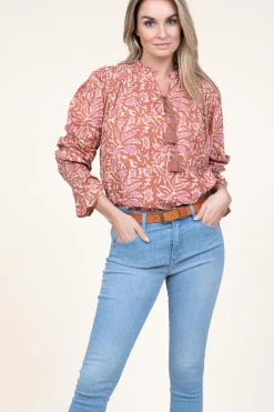 Store Ibana Cotton Blouse With Print Talys | Pink... | | Little Soho