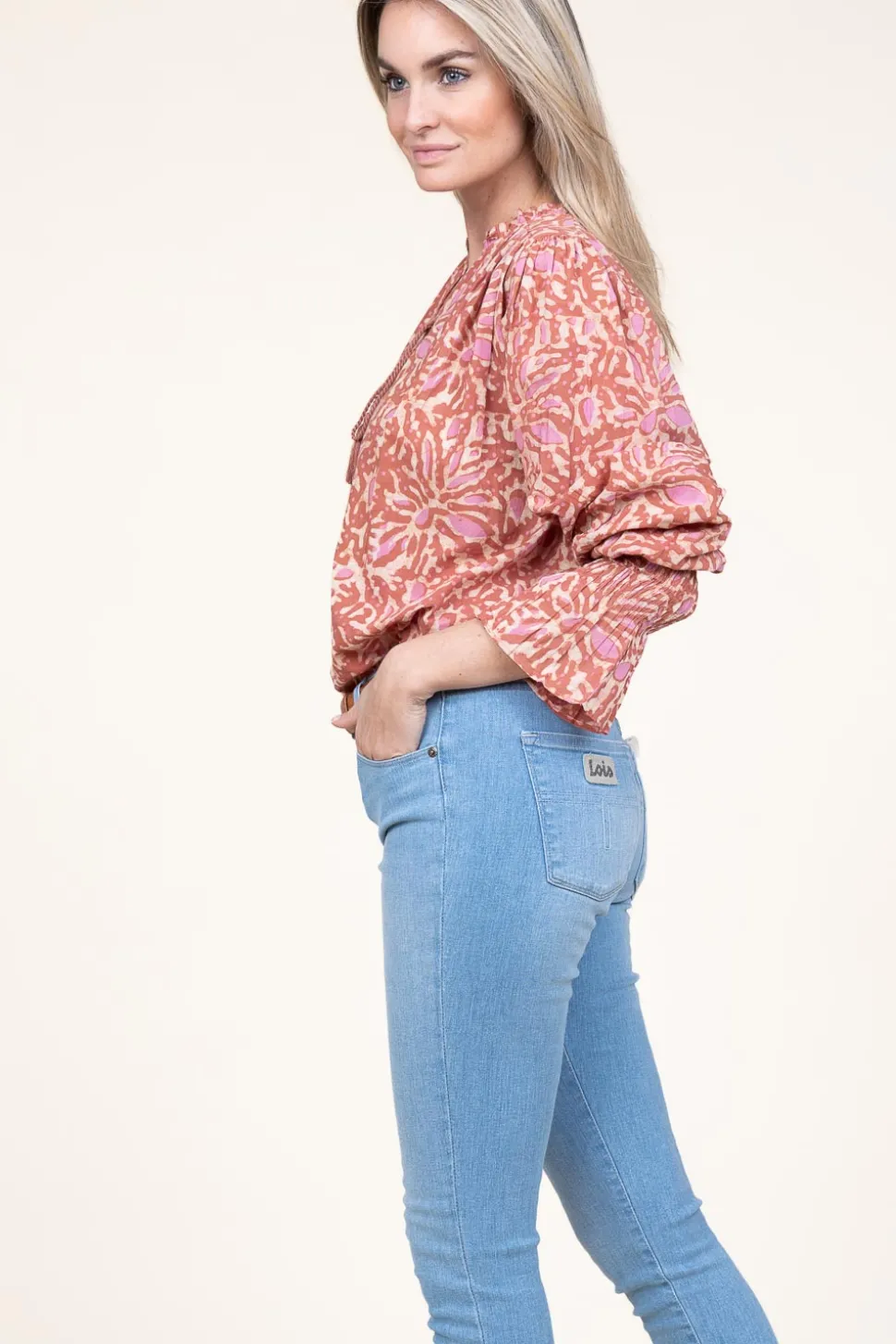 Store Ibana Cotton Blouse With Print Talys | Pink... | | Little Soho