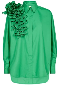 Online Copenhagen Muse Cotton Blouse With Roset Pleat | Green... | | Little Soho