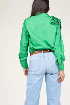 Online Copenhagen Muse Cotton Blouse With Roset Pleat | Green... | | Little Soho