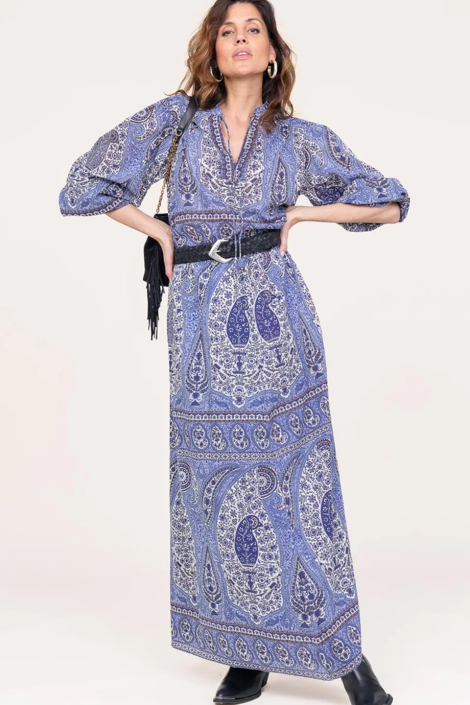 Shop Antik Batik Cotton Maxi Skirt With Paisley Print Tajar | Blue... | | Little Soho