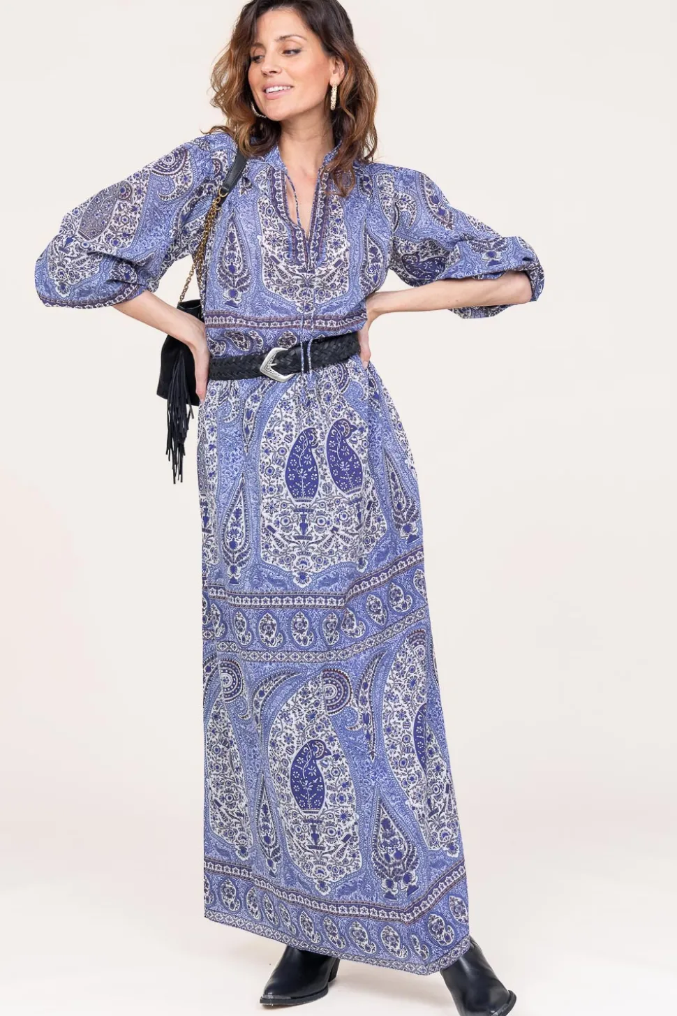 Shop Antik Batik Cotton Maxi Skirt With Paisley Print Tajar | Blue... | | Little Soho