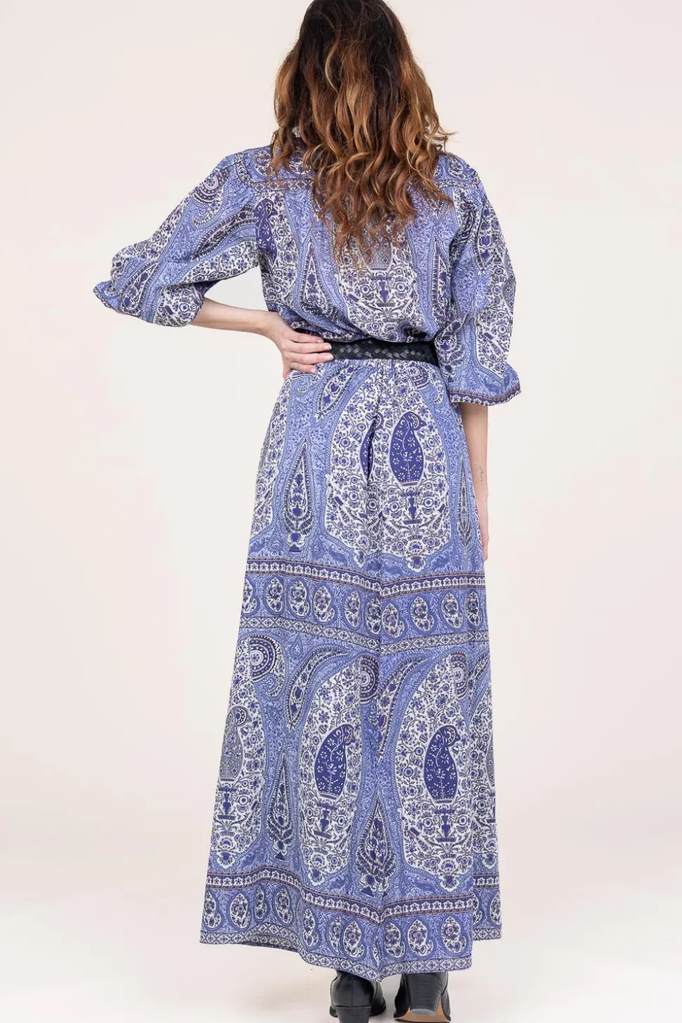 Shop Antik Batik Cotton Maxi Skirt With Paisley Print Tajar | Blue... | | Little Soho