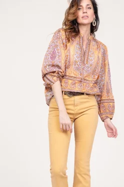 Sale Antik Batik Cotton Paisley Print Top Tajar | Orange... | | Little Soho