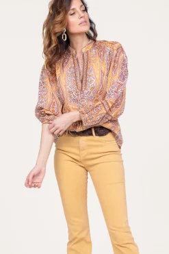 Sale Antik Batik Cotton Paisley Print Top Tajar | Orange... | | Little Soho