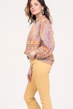 Sale Antik Batik Cotton Paisley Print Top Tajar | Orange... | | Little Soho