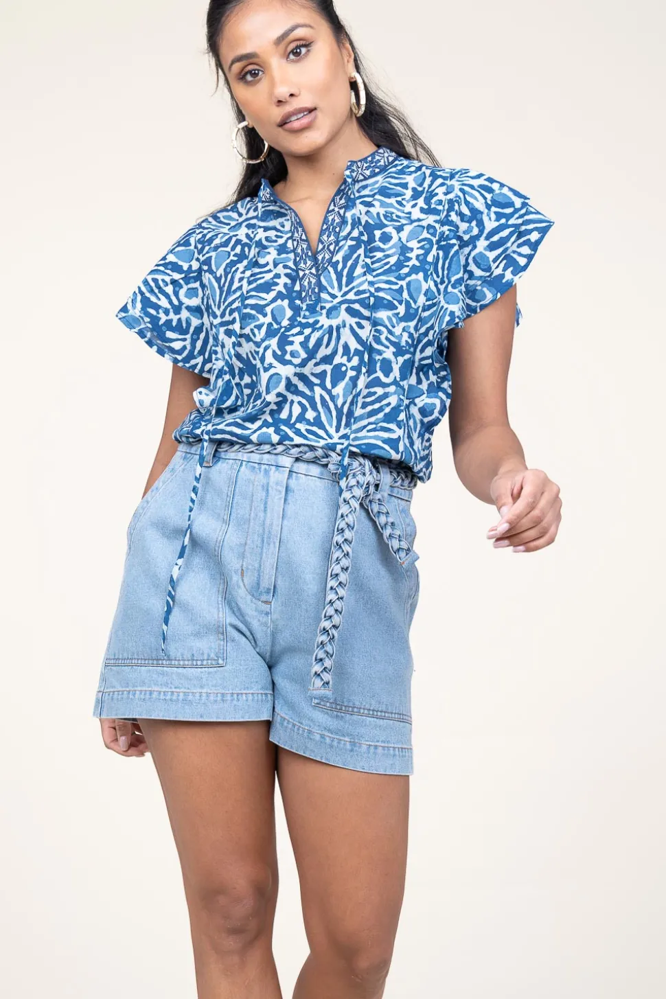 Discount Ibana Cotton Top With Print Tadine | Blue... | | Little Soho