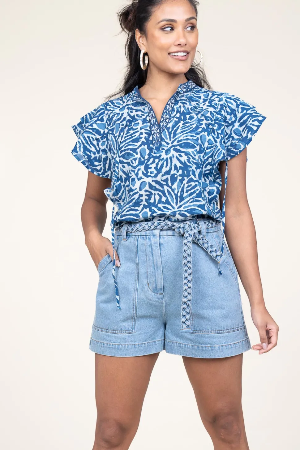 Discount Ibana Cotton Top With Print Tadine | Blue... | | Little Soho