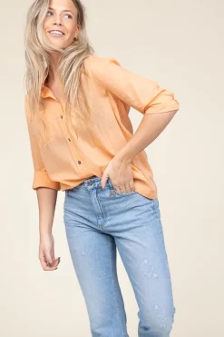 Shop Antik Batik Cotton Voile Blouse Anna | Orange... | | Little Soho