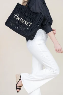 Fashion Twinset Crochet Shopper With Pouch Lois | Black... | | Little Soho