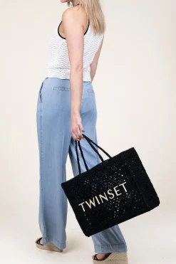 Fashion Twinset Crochet Shopper With Pouch Lois | Black... | | Little Soho