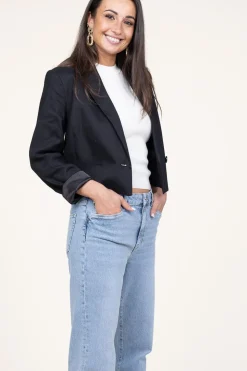 Hot Dante 6 Cropped Blazer In Linen Blend Acedia | Black... | | Little Soho