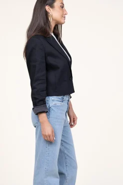 Hot Dante 6 Cropped Blazer In Linen Blend Acedia | Black... | | Little Soho