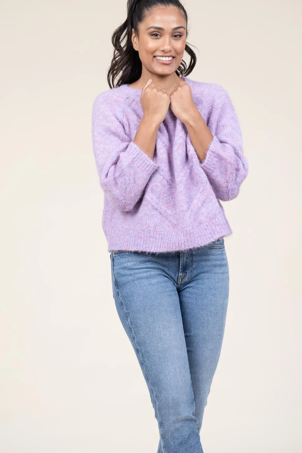 Cheap Lollys Laundry Cropped Cable Sweater Tortuga | Purple... | | Little Soho