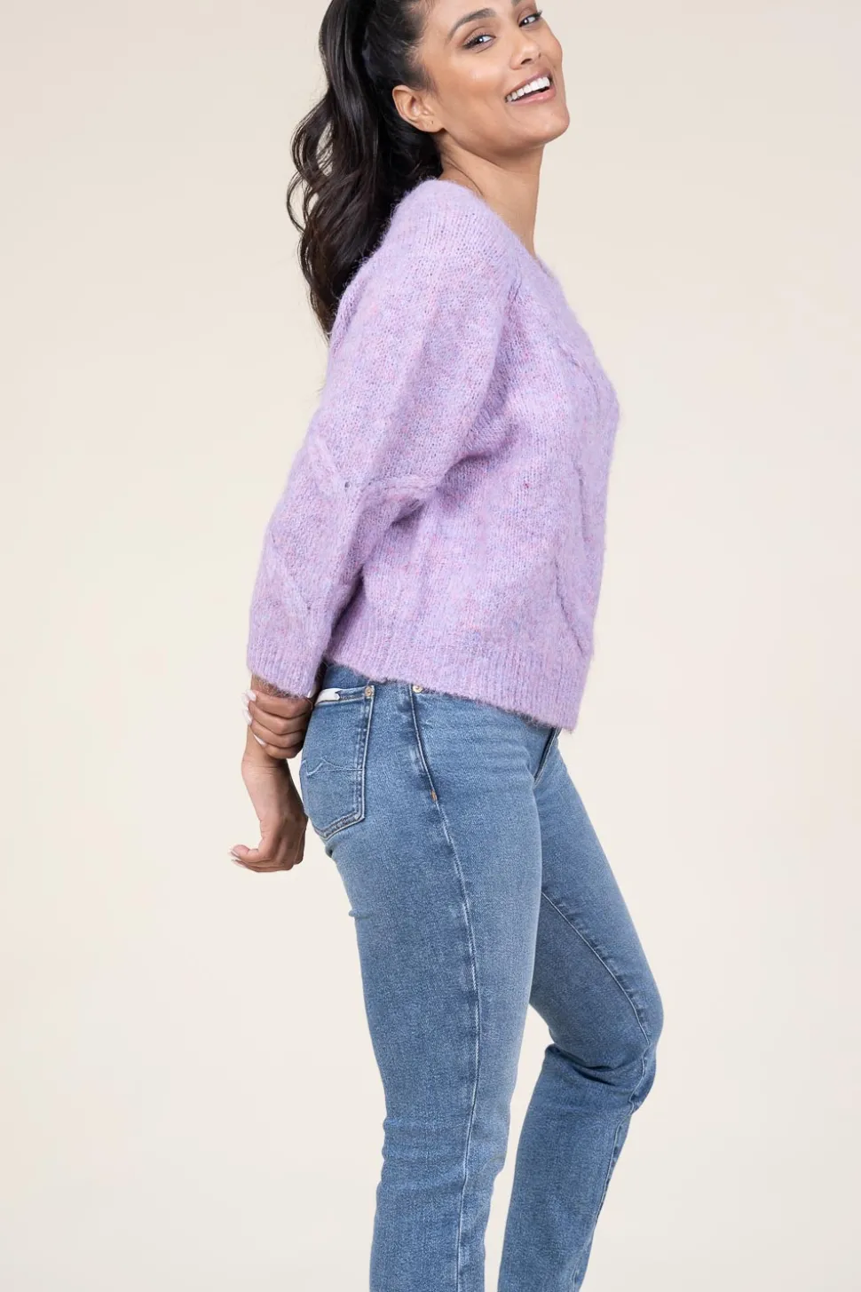 Cheap Lollys Laundry Cropped Cable Sweater Tortuga | Purple... | | Little Soho