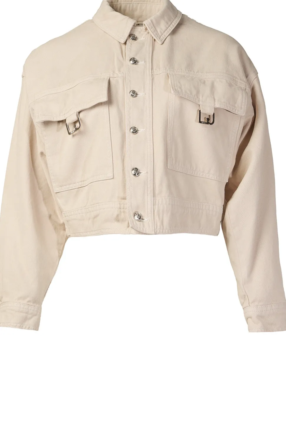 Shop Liu Jo Cropped Denim Jacket Boxby | Beige... | | Little Soho