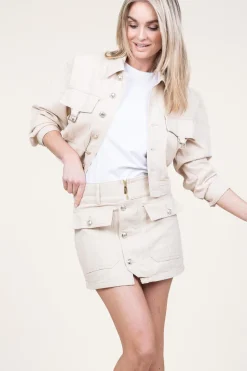 Shop Liu Jo Cropped Denim Jacket Boxby | Beige... | | Little Soho