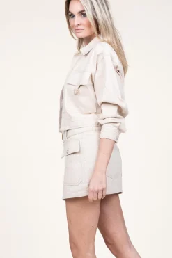 Shop Liu Jo Cropped Denim Jacket Boxby | Beige... | | Little Soho