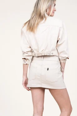 Shop Liu Jo Cropped Denim Jacket Boxby | Beige... | | Little Soho