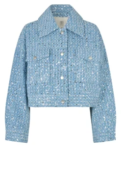 Online Second Female Cropped Denim Jacket With Sequins Lemara | Blue... | | Little Soho