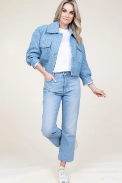 Online Second Female Cropped Denim Jacket With Sequins Lemara | Blue... | | Little Soho