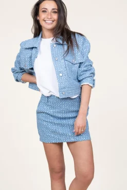 Online Second Female Cropped Denim Jacket With Sequins Lemara | Blue... | | Little Soho