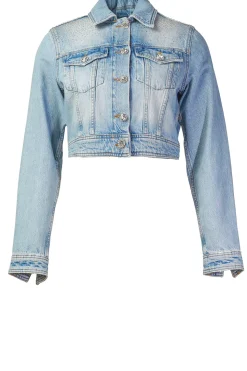 Discount Liu Jo Cropped Denim Jacket With Rhinestones Rinazzo | Blue... | | Little Soho