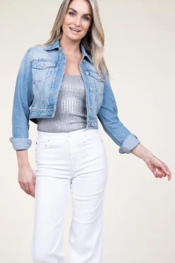 Discount Liu Jo Cropped Denim Jacket With Rhinestones Rinazzo | Blue... | | Little Soho