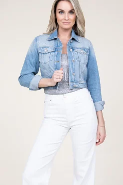 Discount Liu Jo Cropped Denim Jacket With Rhinestones Rinazzo | Blue... | | Little Soho