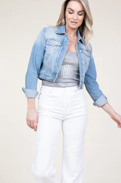 Discount Liu Jo Cropped Denim Jacket With Rhinestones Rinazzo | Blue... | | Little Soho