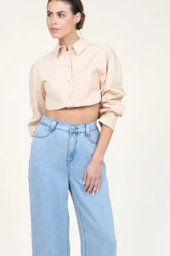 Outlet Patrizia Pepe Cropped Poplin Blouse Rosa | Natural... | | Little Soho