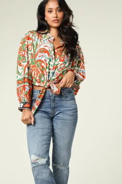 Best ba&sh Cropped Retro Print Blouse Martha | Orange... | | Little Soho