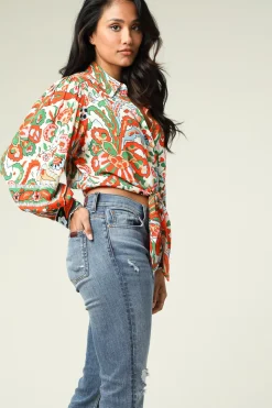 Best ba&sh Cropped Retro Print Blouse Martha | Orange... | | Little Soho