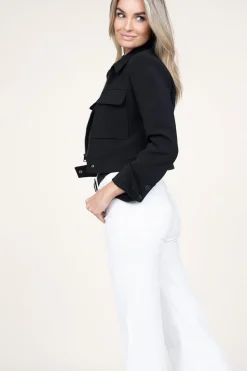 Outlet Patrizia Pepe Cropped Stretch Jacket Lucia | Black... | | Little Soho