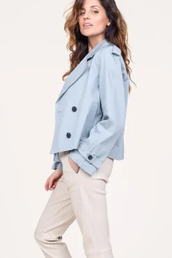 Clearance STUDIO AR Cropped Trenchcoat Samora | Blue... | | Little Soho