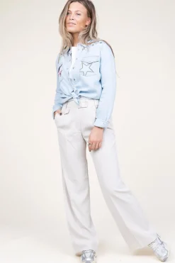 New Berenice Denim Blouse With Embroidery Cabana Flamme | Blue... | | Little Soho