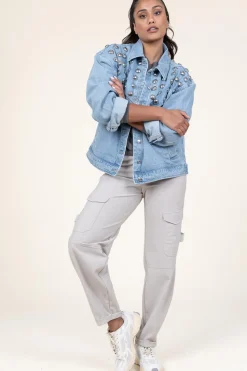 Outlet Berenice Denim Jacket With Studs Vivi | Blue... | | Little Soho