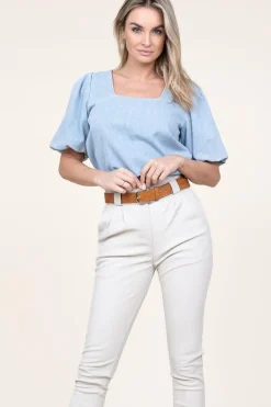 Fashion 45374 Denim Top With Puffed Sleeves Delhi | Blue... | March23 | Little Soho