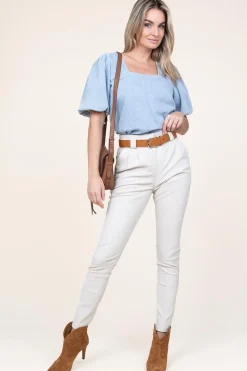 Fashion 45374 Denim Top With Puffed Sleeves Delhi | Blue... | March23 | Little Soho