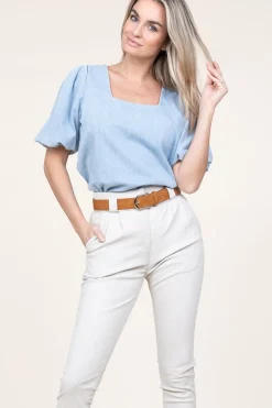 Fashion 45374 Denim Top With Puffed Sleeves Delhi | Blue... | March23 | Little Soho