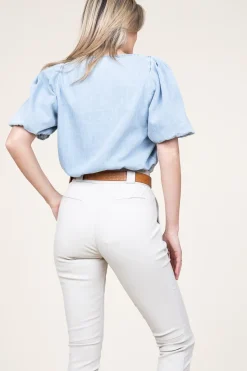 Fashion 45374 Denim Top With Puffed Sleeves Delhi | Blue... | March23 | Little Soho