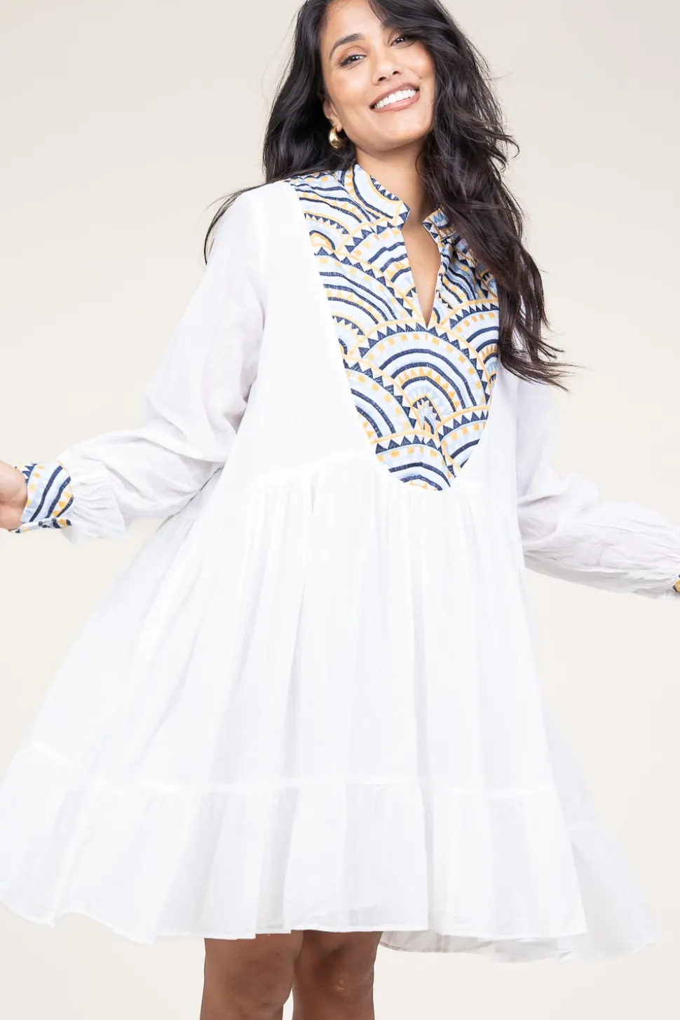 Fashion Greek Archaic Kori Dress With Embroidery Alexa | White... | | Little Soho